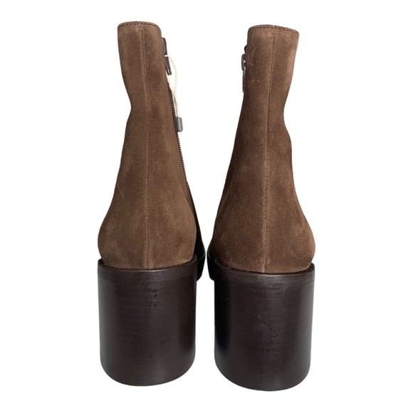 NIB By Far Women Ellen Suede Leather Ankle Boots Brown 39 Stacked Chunky Heel - Picture 9 of 15